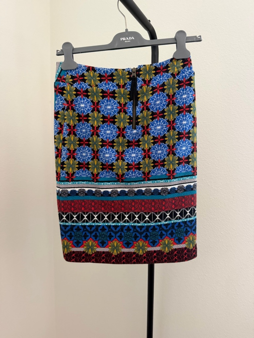 Anthropologie Maeve tearoom Blue Red Cream Geo-Print Skirt - Picture 5 of 7